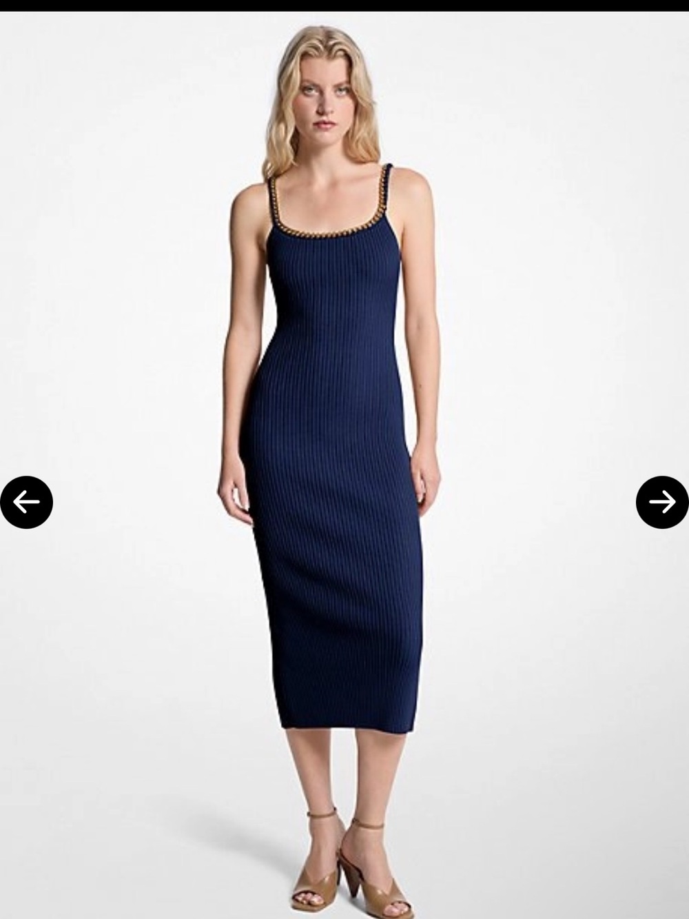 Michael Kors Navy Ribbed Midi Dress